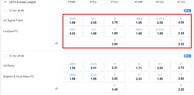 Image displaying 8xbet bookmaker odds for various leagues and matches